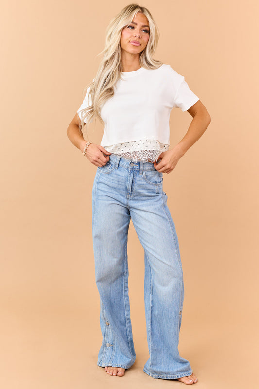 Cello Light Wash Wide Leg Side Button Jeans