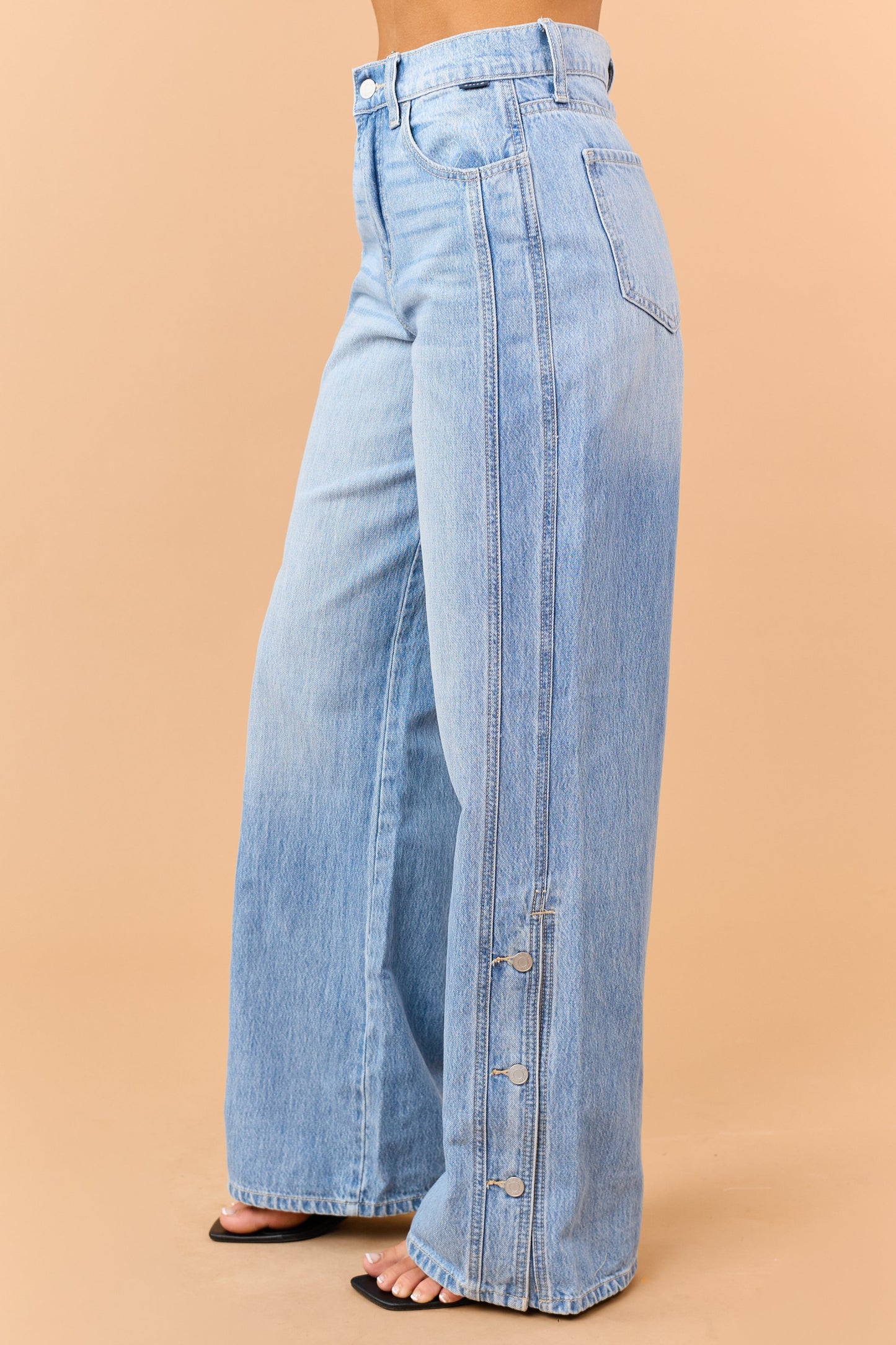 Cello Light Wash Wide Leg Side Button Jeans