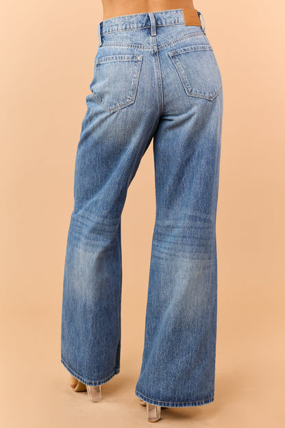 Cello Medium High Rise Wide Leg Curved Seam Jeans