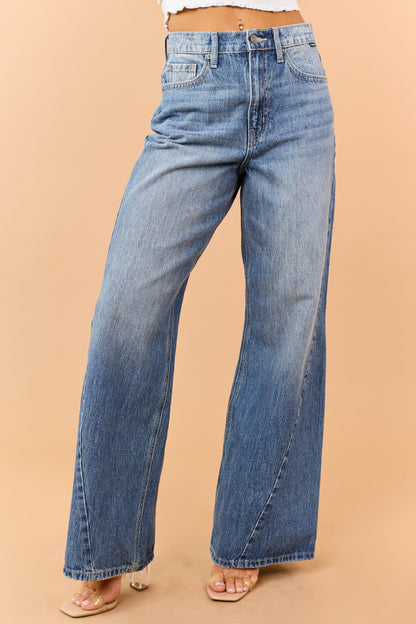 Cello Medium High Rise Wide Leg Curved Seam Jeans