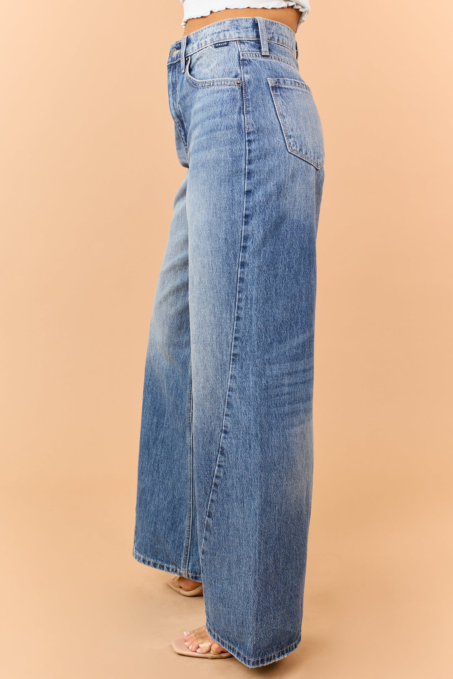 Cello Medium High Rise Wide Leg Curved Seam Jeans