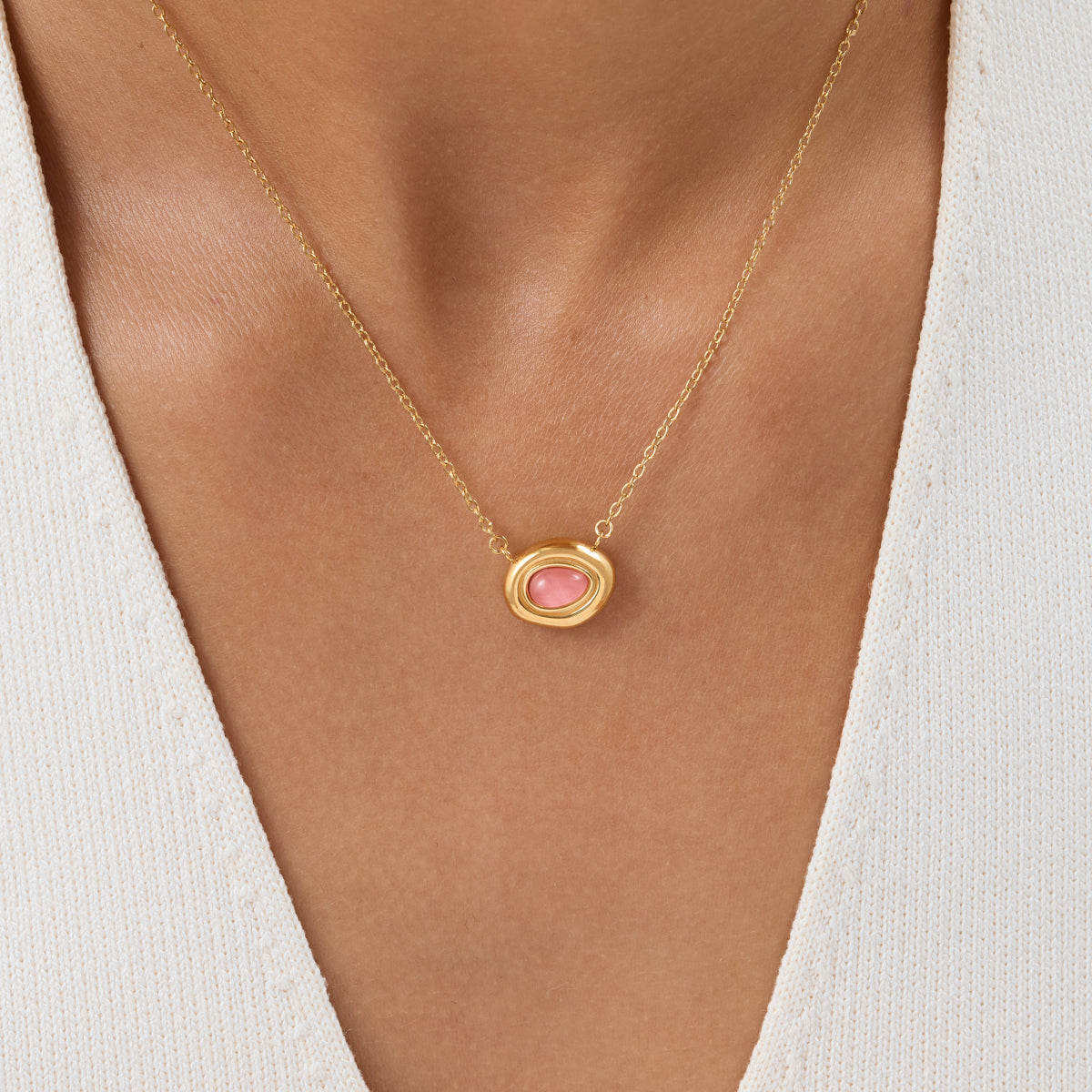 Pink Quartz Molten Necklace (Gold)
