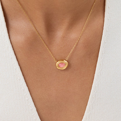 Pink Quartz Molten Necklace (Gold)