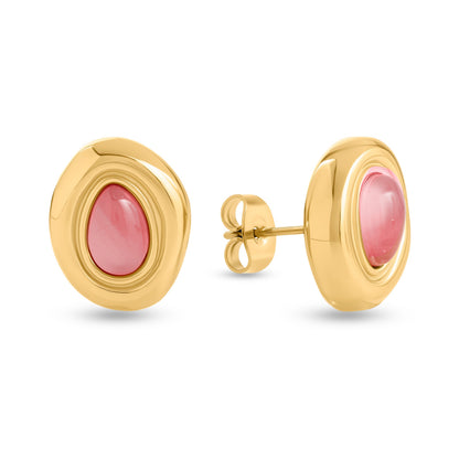 Pink Quartz Molten Stud Earrings (Gold)