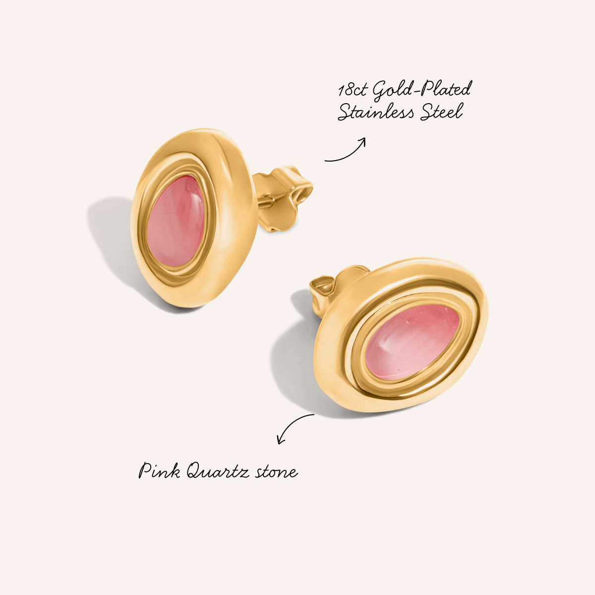 Pink Quartz Molten Stud Earrings (Gold)