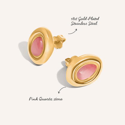 Pink Quartz Molten Stud Earrings (Gold)