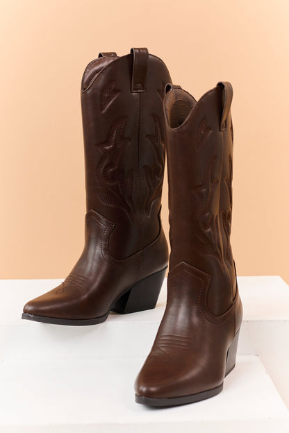 Chocolate Western Embroidered Cowboy Boots