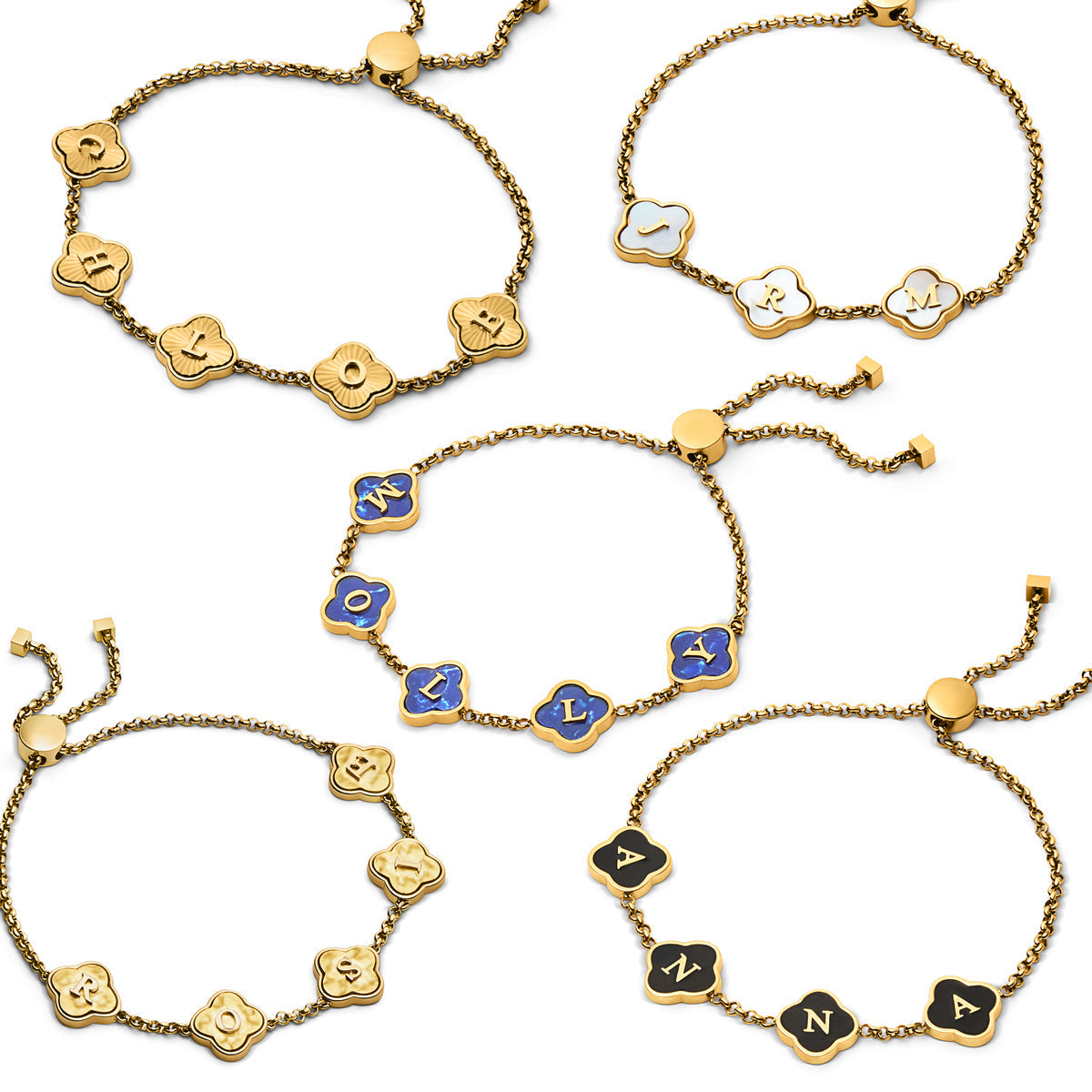 Pearl Clover Custom Name Bracelet (Gold)