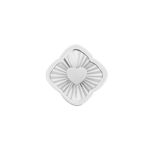 Rosette Textured Clover Charms (Silver) - Heart