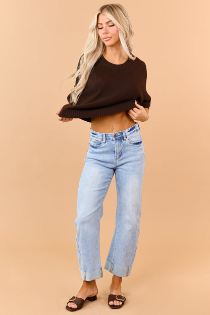 Cocoa Waffle Knit Short Sleeve Sweater