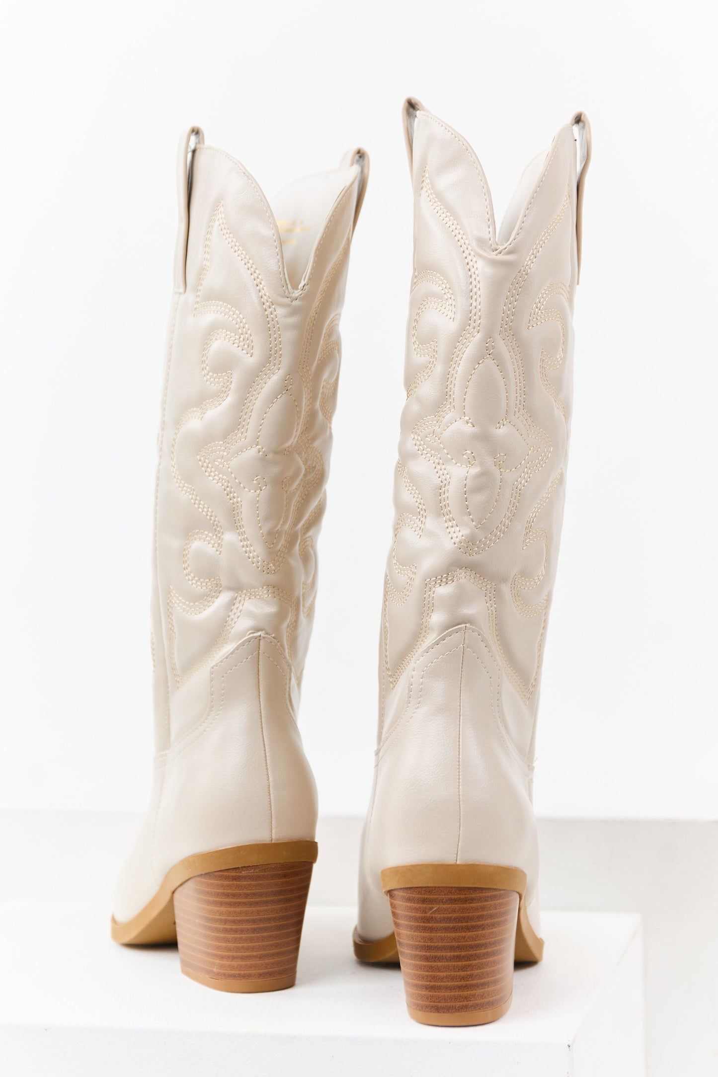 Coconut Faux Leather Embroidered Cowboy Boots
