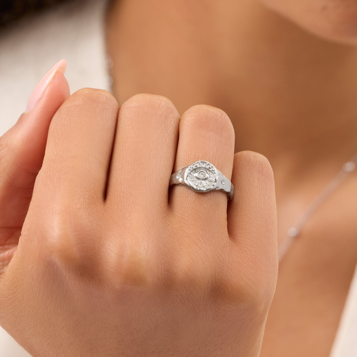 Evil Eye Signet Ring (Silver)
