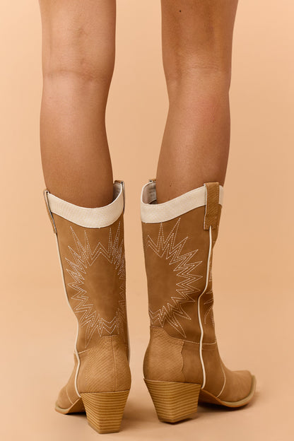 Copper Faux Suede Embroidered Cowboy Boots