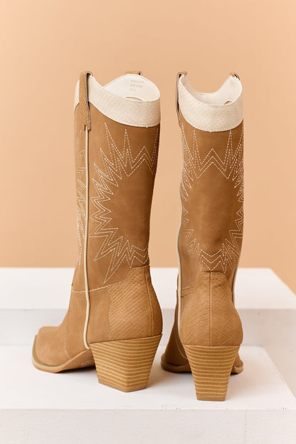 Copper Faux Suede Embroidered Cowboy Boots