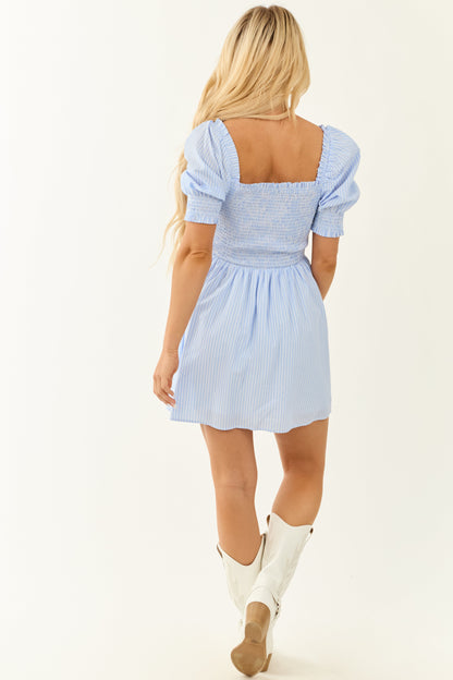 Cornflower Striped Smocked Puff Sleeve Mini Dress