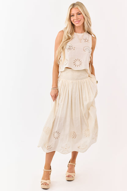 Cream Cotton Nautical Embroidered Tank Top