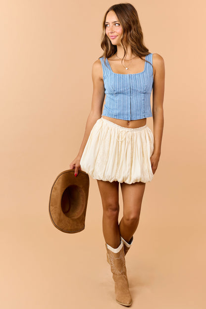 Cream Lace Contrast Bubble Hem Mini Skirt