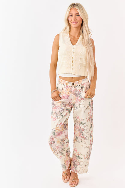 Cream Pointelle Knit Lace Trim Vest Top