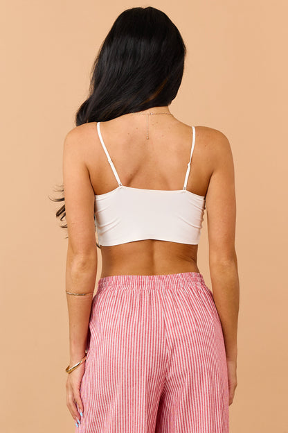 Cream Textured Cable Knit Padded Cropped Bralette