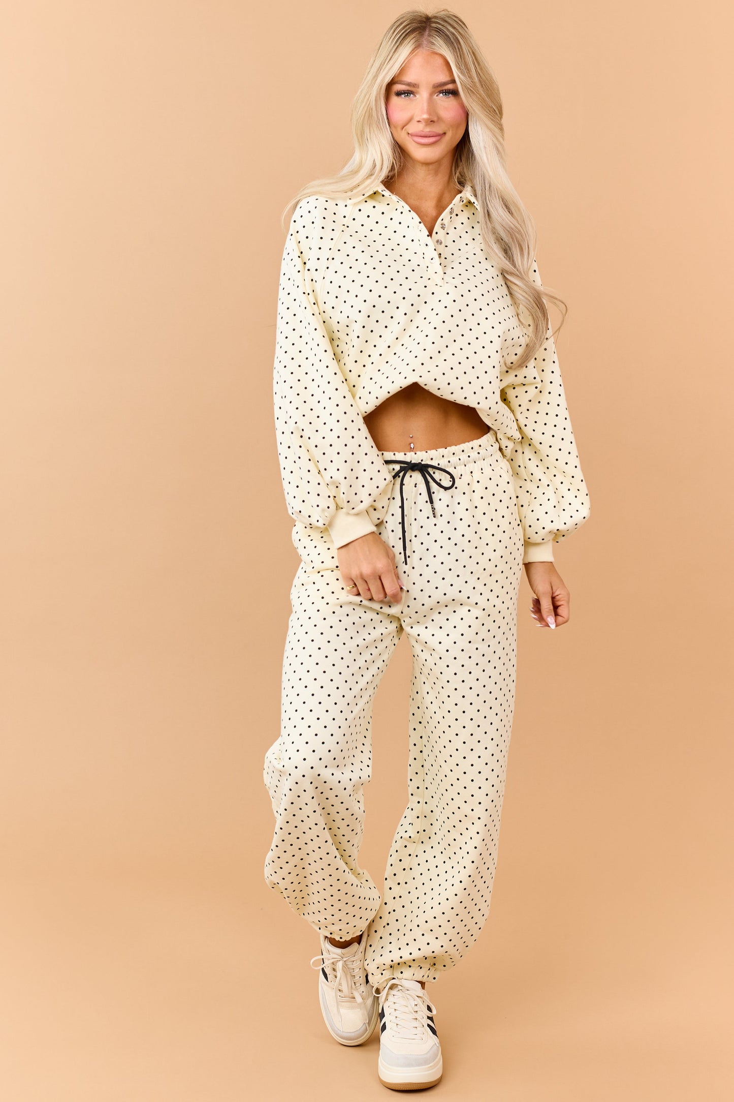 Cream and Black Polka Dot Relaxed Sweatshirt