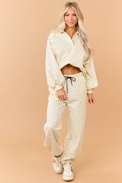 Cream and Black Polka Dot Relaxed Sweatshirt