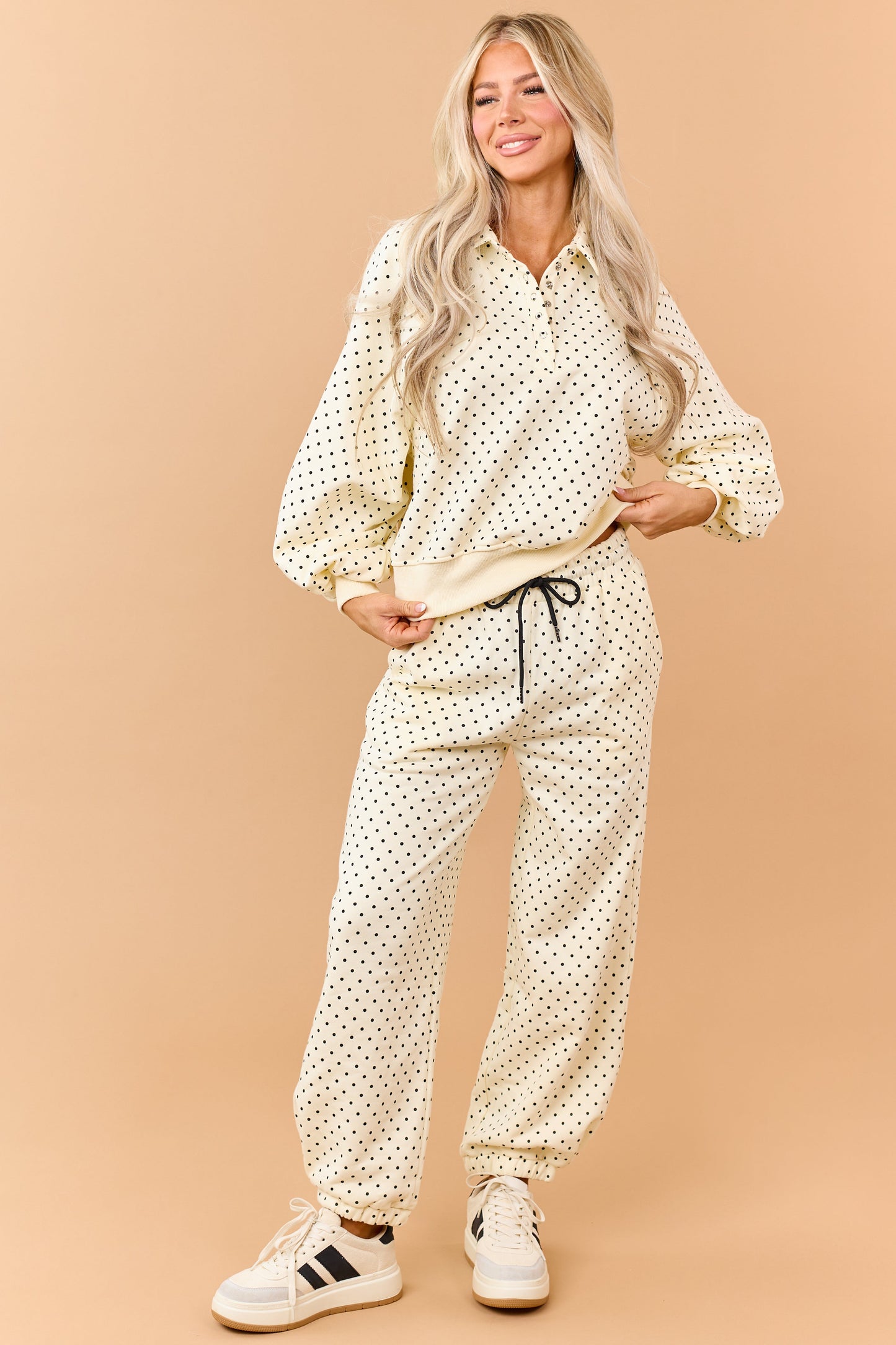 Cream and Black Polka Dot Relaxed Sweatshirt