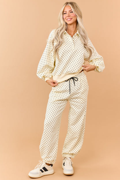 Cream and Black Polka Dot Relaxed Sweatshirt
