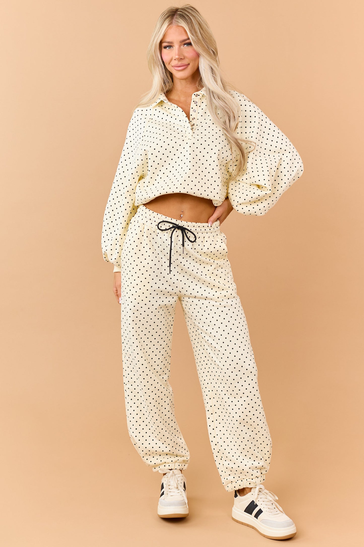 Cream and Black Polka Dot Relaxed Sweatshirt
