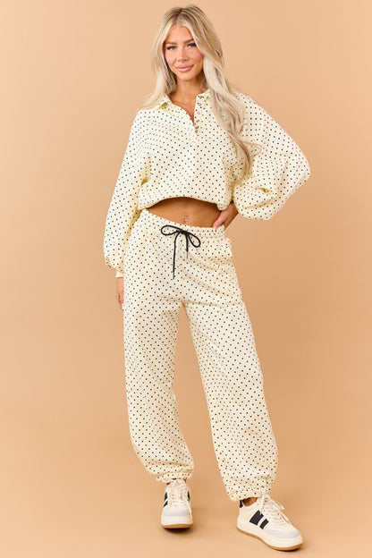 Cream and Black Polka Dot Relaxed Sweatshirt