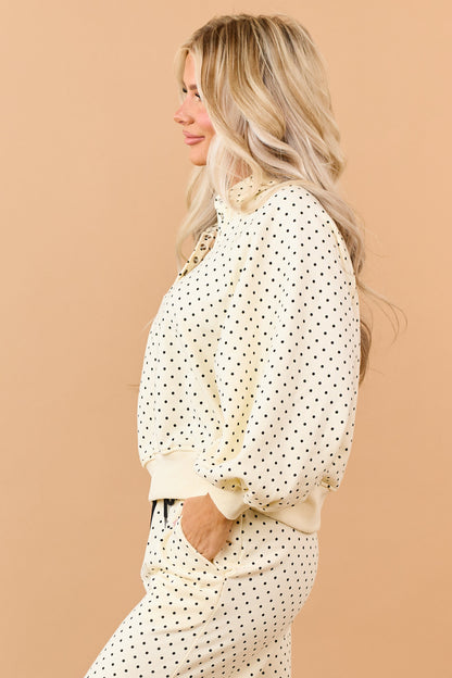 Cream and Black Polka Dot Relaxed Sweatshirt