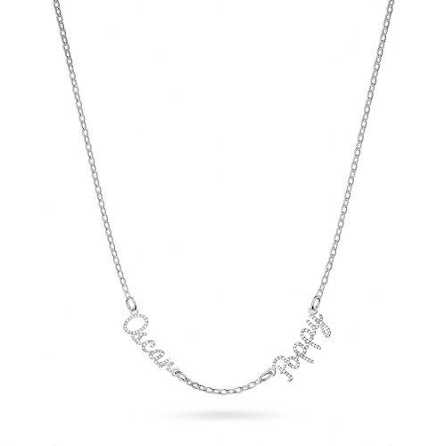 Multi Crystal Cursive Name Necklace (Silver)
