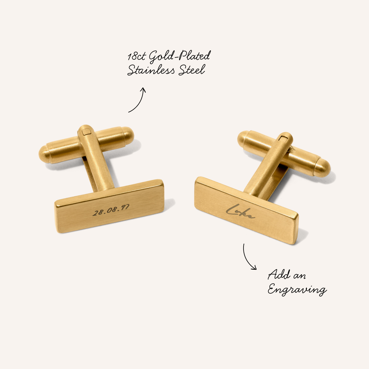 Knife Edge Rectangular Engravable Cufflinks (Gold)