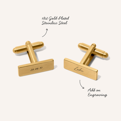Knife Edge Rectangular Engravable Cufflinks (Gold)