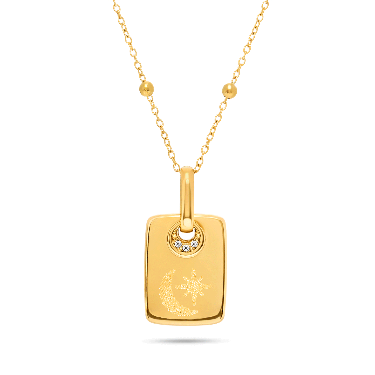 Fingerprint Moon & Star Tag Necklace (Gold)