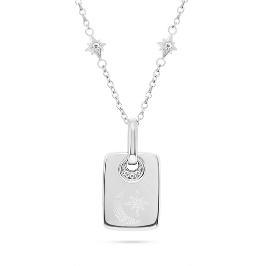 Fingerprint Moon & Star Tag Necklace (Silver)