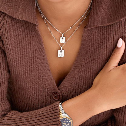 Fingerprint Moon & Star Tag Necklace (Silver)