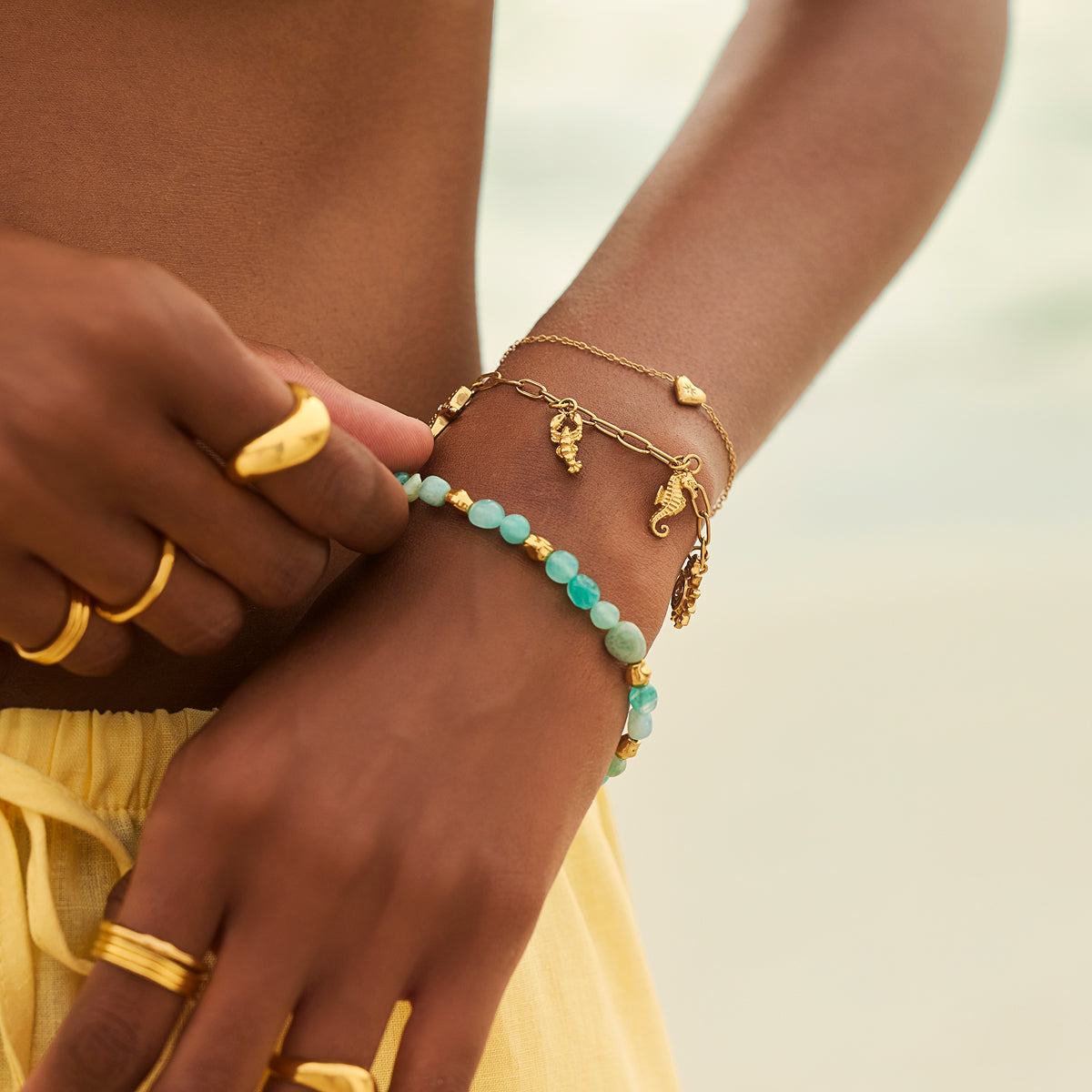 Amazonite & Gold Beaded Set (Gold)