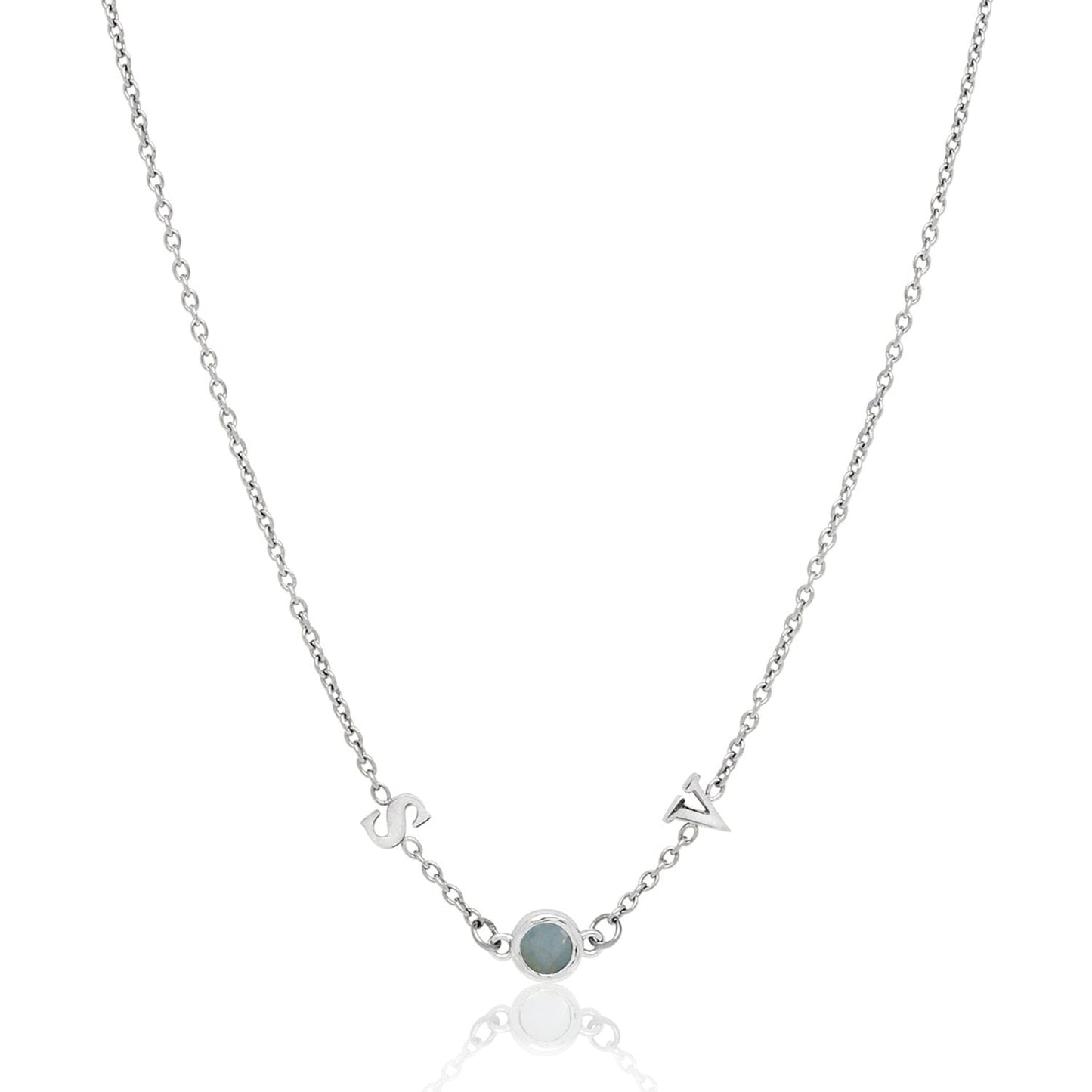 Made Mine Initials & Birthstone Necklace (Silver)