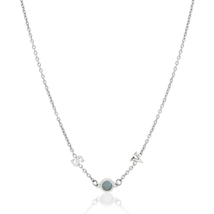 Made Mine Initials & Birthstone Necklace (Silver)
