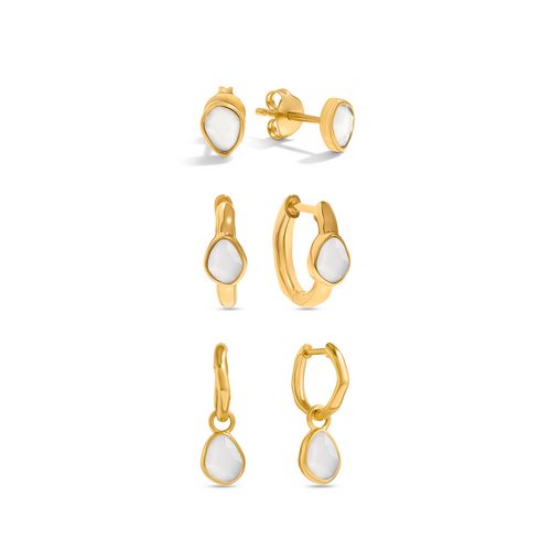 Signature Cut White Quartz Ear Stacking Set (Gold)