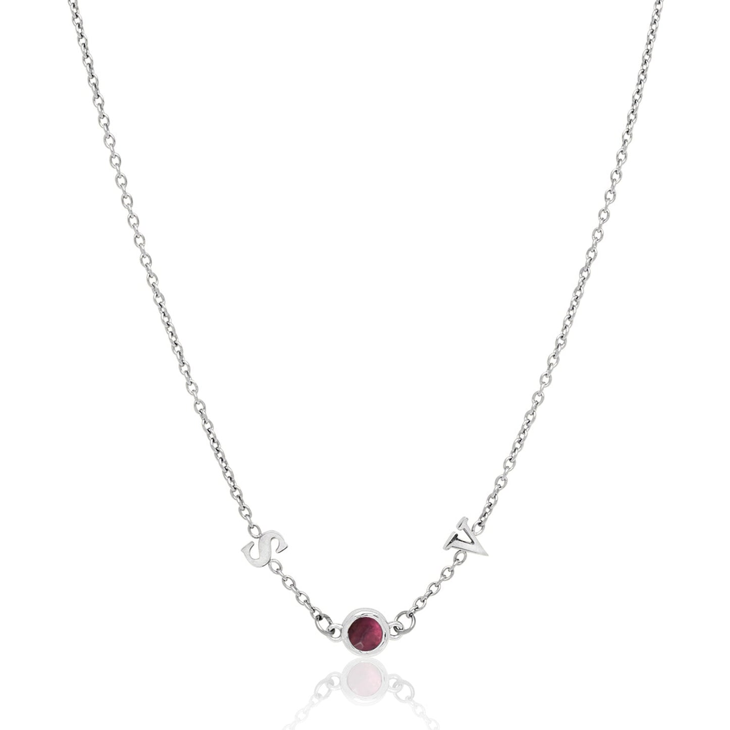 Made Mine Initials & Birthstone Necklace (Silver)