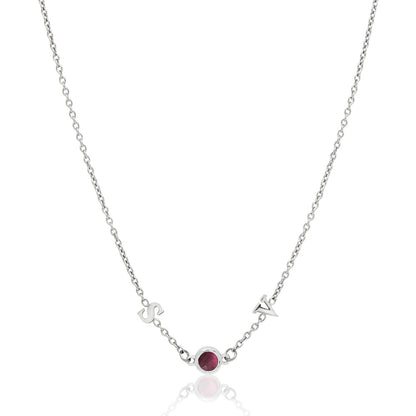 Made Mine Initials & Birthstone Necklace (Silver)