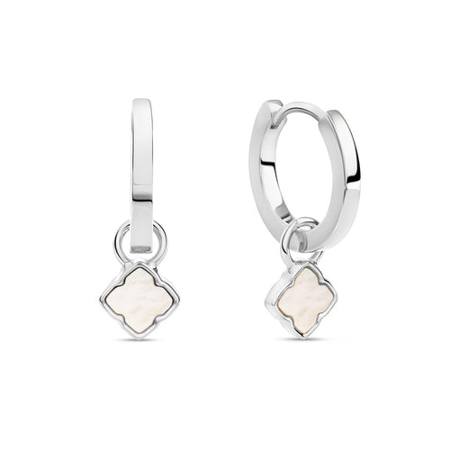 Fine Mini Pearl Clover Huggie Earrings (Silver)