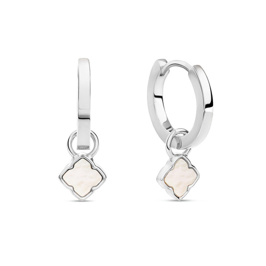 Fine Mini Pearl Clover Huggie Earrings (Silver)