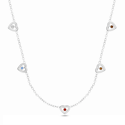 Floating Birthstone Multi Heart Necklace (Silver)