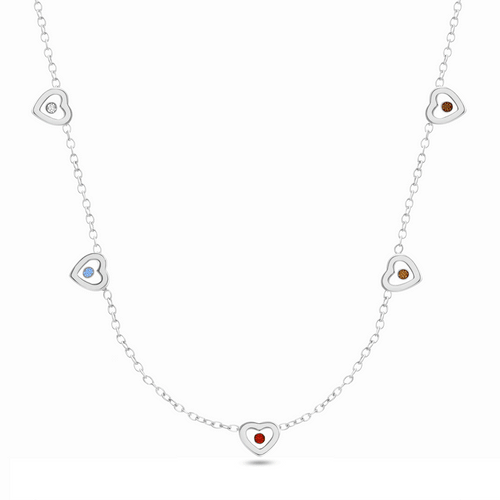 Floating Birthstone Multi Heart Necklace (Silver)