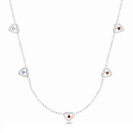 Floating Birthstone Multi Heart Necklace (Silver)