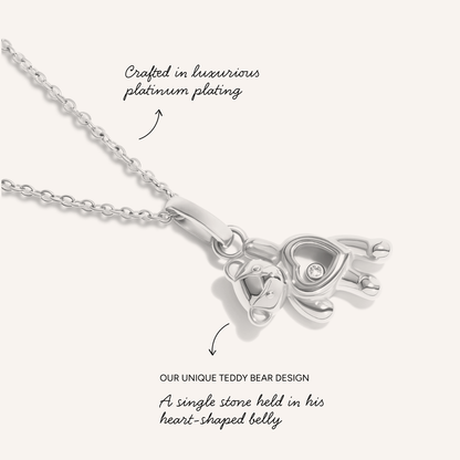 Floating Crystal Bear Necklace (Silver)