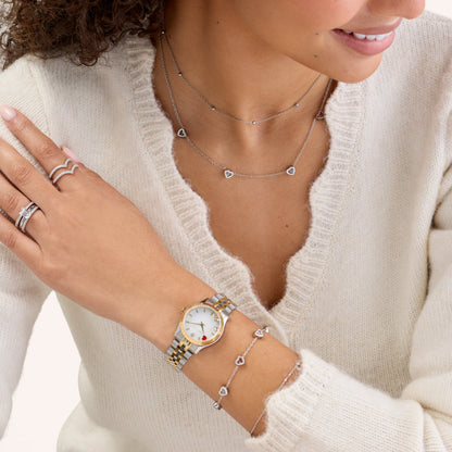 Floating Birthstone Multi Heart Necklace (Silver)