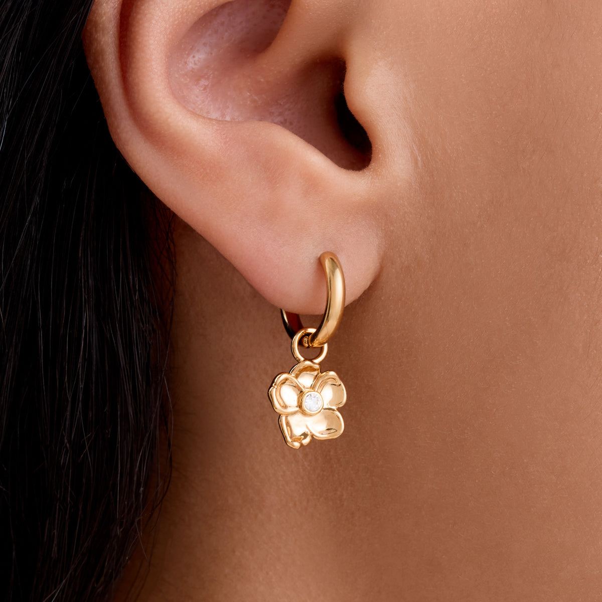 Flower Huggie Earrings (Gold)